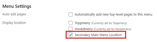 Skjermbilde av Secondary Main Menu i WordPress-administrasjonen.