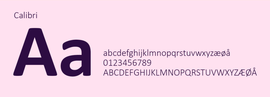 Visuell presentasjon av fonten Calibri. Grafikk.