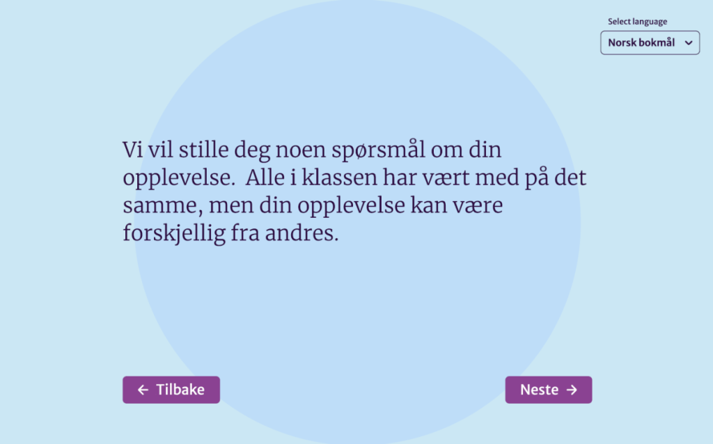 Skjermdump fra elevtilbakemeldingsverktøyet.