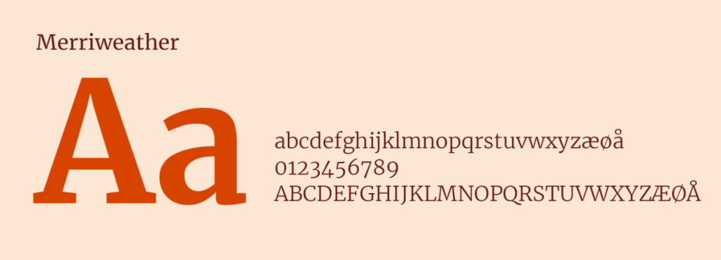 Visuell presentasjon av fonten Merriweather. Grafikk.