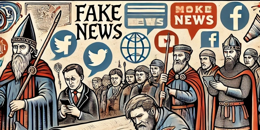 Fra kulturarvproduksjonen "Fake News - Fra Snorre til Trump". Illustrasjon: Andrea Haave